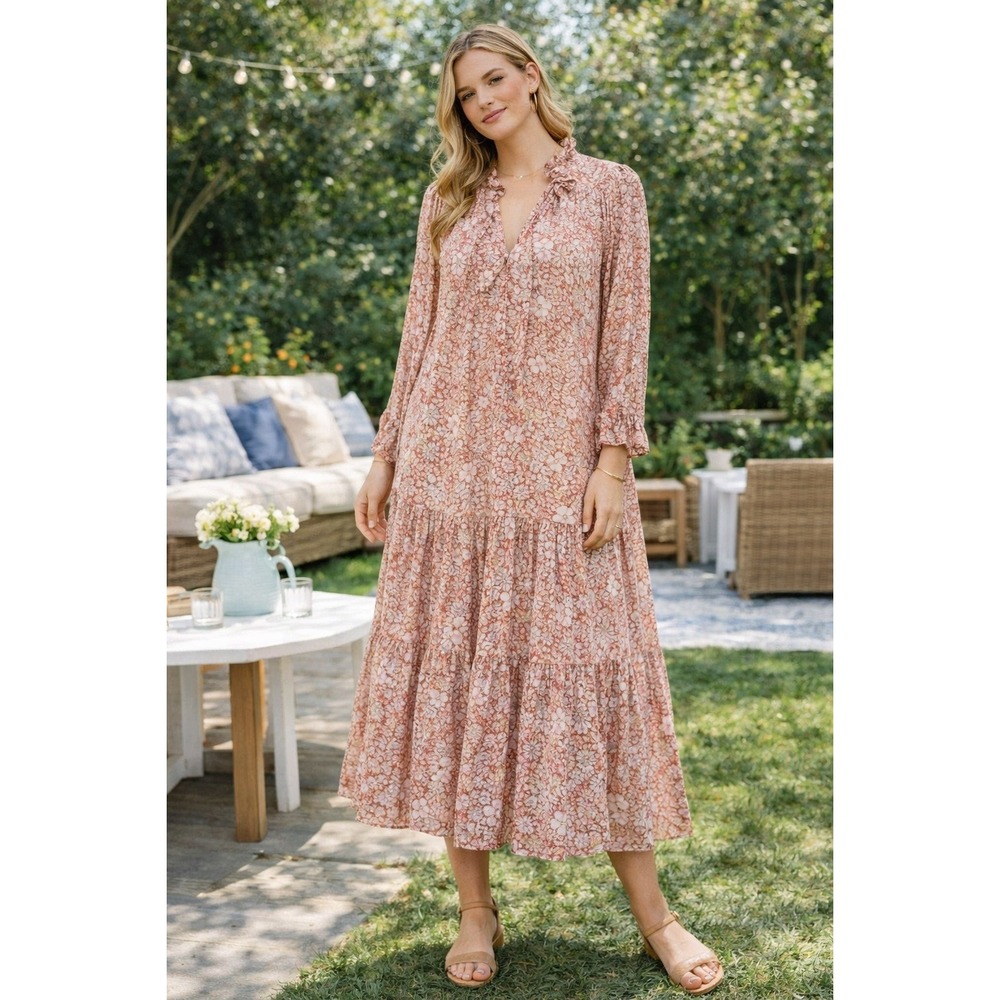 FP1 Free People Feeling Groovy Maxi Dress Size XS Oversized Red Floral Boho
